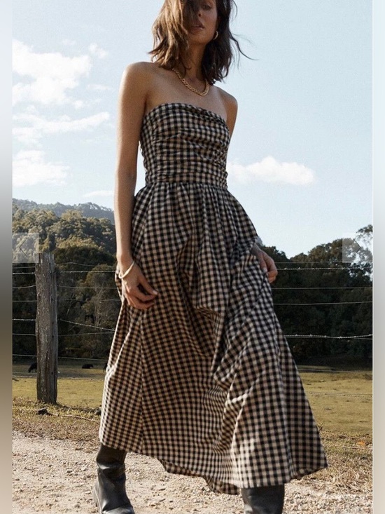 DISSH Dresses & Skirts - DISSH Elm Checkered Black Cream Strapless Dress in US 6